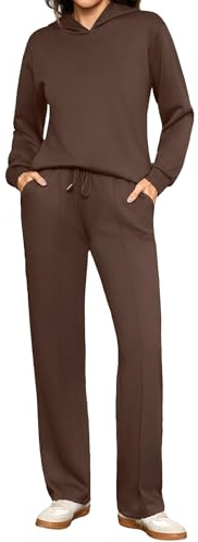 Totatuit Conjunto jogging mujer invierno sudadera hoodie pantalón holgado deportivo suave moda diaria Marrón，L