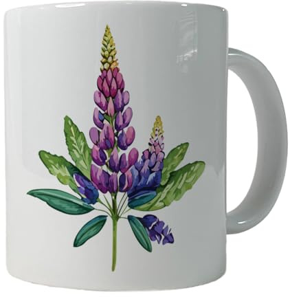particolari Tazze da Caffè Lupine Plant Flower Watercolor Tazza Da Caffe Stampata Tazzine da caffè per lavoro Festa 330ml