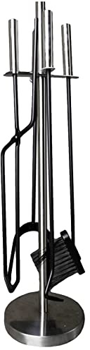 Juego de 5 Herramientas Modernas para Chimenea Redonda de Acero Inoxidable, Accesorios para fogatas, Estufas de leña, Patios y Camping.