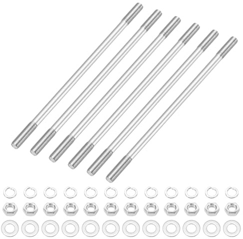 sourcing map M5x120mm Double Ended Stud Screws Rod Bar Bolts Studs, 6Set | 304 Stainless Steel,Dual Threaded with Nut Washer,for House Maintenance,Structural Anchoring,Fastening Screw