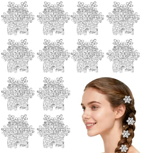 Bumlofa 12 Stück Schneeflocken Haarspangen mit Funkelnden Strasssteinen, Silberner Klein Haarspangen für Damen, Haarschmuck für Party