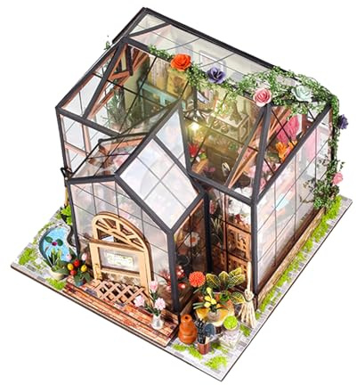 Didiseaon Kit de Maqueta Arquitectónica DIY de Invernadero en Miniatura, Modelo 3D de Casa de Flores Hecho a Mano, sin Pilas, para Decoración y Manualidades Creativas en Hogar y Obsequio