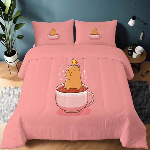 Generico Gigante Ippopotamo Tazza Da Caffè Trapunta Invernale Matrimoniale Imbottita in Morbida Microfibra, Piumone Letto Autunno Inverno Traspirante Anallergico Fantasia 2 Piazze, 200 x 200 cm, Rosa