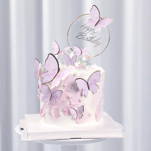Purple Butterfly Cake Toppers, Lilac Purple Butterflies, Happy Birthday Cake Topper Set, Cupcake Toppers, Cake Decorations, 11 Piece Set.SALE SALE