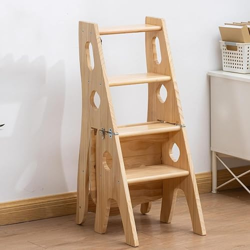 ATAA Silla Escalera de Madera Chair, Taburete 3 en 1 de 4 Peldaños | Camel – Transformable 3 en 1, 88 cm de altura, madera clara