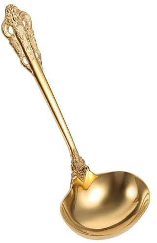 OSALADI Stainless Steel Large Soup Ladle Gold Finish, Serving Spoon for Hot Pot and Soup, Sturdy Food Scoop for Kitchen and Dining