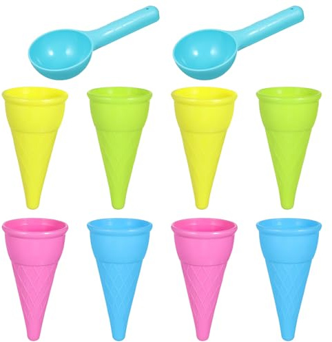 Sandspielzeug Set 10er-Set Eisformen mit Kugellöffel Bunte Eiswaffeln aus Kunststoff Ideal für Spielen Am Strand Und im Freien 8 Eiswaffeln + 2 Eiswaffellöffel Sandspielzeug Sandkasten Spielzeug