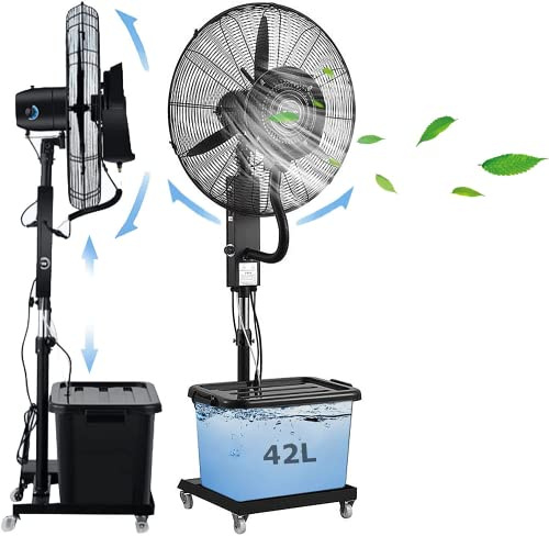 YDkjwjw Ventilatore a piantana con nebulizzazione, oscillante 90°, alta velocità con serbatoio 42L per serre, officine e ampi spazi aperti
