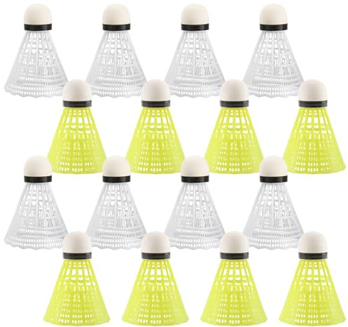 Xbessc 16 Pezzi Palline da Badminton Giallo e Bianco Volani da Badminton in Nylon Stabilità e Durata Elevata visibilità per Sport Interni ed Esterni Allenamento Ricreazione ed Esercizio