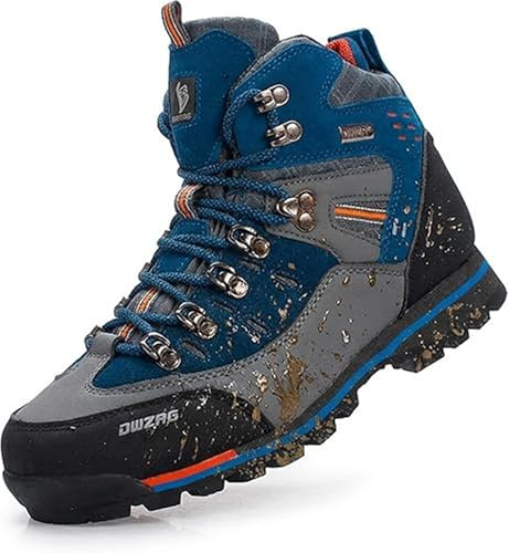 SANANG Scarponcini da Trekking in Pelle da Uomo, Suola Antiscivolo, Scarpe da Alpinismo per Sport Invernali All'Aperto, Giallo, Rosso, Blu, 40-46