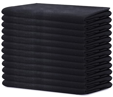 Sweet Needle - Paquete de 12 - Servilletas de Gran tamaño 100% algodón 45 CM x 45 CM (18 x 18), Negro - Tela Gruesa para Uso Diario con Esquinas Redondeadas