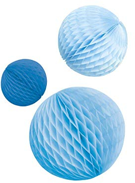 Amscan 9904629 - 3 Wabenball-Dekorationen Sky Blue Papier 14 cm / 18 cm / 22cm, Hängedekoration