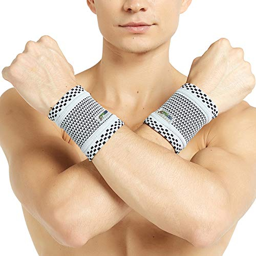 NEOtech Care Protège-poignet en fibre de bambou de marque Ultra léger, élastique et respirant - Compression moyenne - Bracelet pour tennis, golf, gym, sport (Gris, Taille S, 1 Paire)