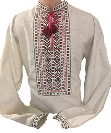 Camicia a maniche lunghe ricamata ucraina, Sorochka, da uomo, etnica nuova tradizionale patriottica, Grigio, XXL