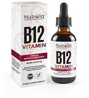 Nutroliq Vitamin B12 Liquid Drops - High-Strength 5000mcg Methylcobalamin Supplement - Energy Booster, Immune System Support, Better Concentration and Metabolism - Vegan & Vegetarian Formula - 60ml