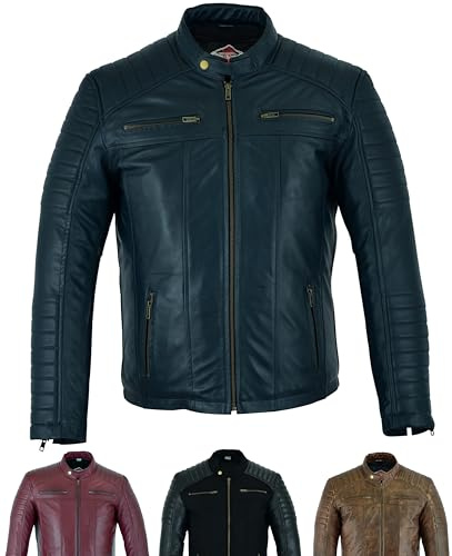 Texpeed Lederjacke herren schaffell echtleder - Lässige motorrad bikerstil jacke mantel - 4 Farben - Schwarz - Braun - Marine - Rot