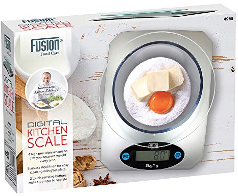 Fusion Digital Kitchen Scale - Multifunction Food Scale with LED Display, Measures in Grams for Cooking and Baking, Stainless Steel Design with Integral LED Display That can weigh up to 5kg/11lbs