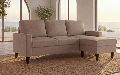 BUDWING Fox Sofá de Salón 3 Plazas - Chaise Longue Esquinero Reversible Izquierda o Derecha – Tapizado en Tela – Taupe
