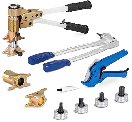 MSW Pince À Sertir Multicouche Axiale PER PEX Glissement Plomberie Sertisseuse Manuelle Emboiture Axial MSW-PTM-02 (Tubes Ø 16-32 mm, Poignées Antidérapantes, 4 mors, 4 têtes à emboiture, Aluminium)