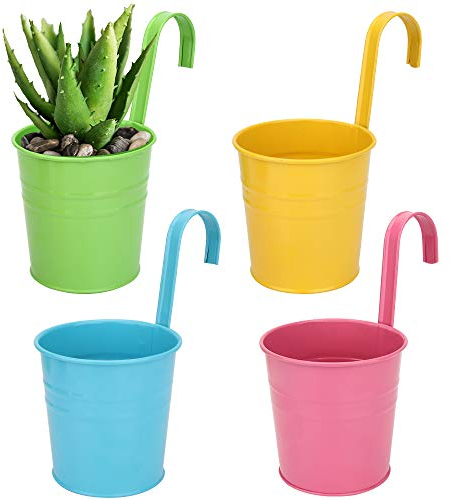 YiliYa Metall-Blumentopf hängend, Blumentöpfe zum Aufhängen mit Drainageloch für Garten, Balkon, Terrasse, Wohndekor 4 Stück