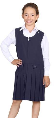 Hamishkane® Flickors skoluniform pinafore-klänning – med två knappveck och ärmlös stil, perfekt skolförkläde för flickor, åldrarna 2–16, Marinblått Xsp, 9-10 År