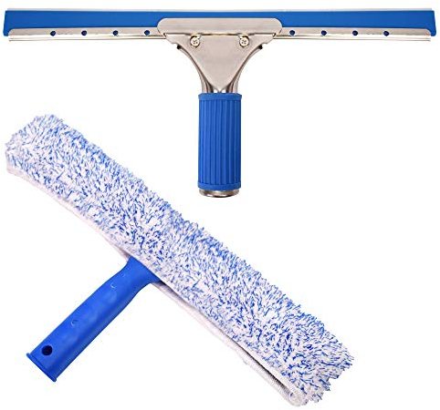 TRIXES Professional Window Cleaning Kit – 35 cm Squeegee and Microfibre Window Cleaner – Car Cleaning Kit 2-in-1 Combo Non-Streak Glass Scrubber and Rubber Wiper - Home Bathroom & Kitchen Accessories