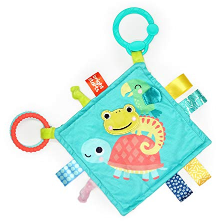 Bright Starts Fuzzy Feelies Soothing Plush Security Blanket with Taggies, Clips to Carriers and Strollers, Newborn and up