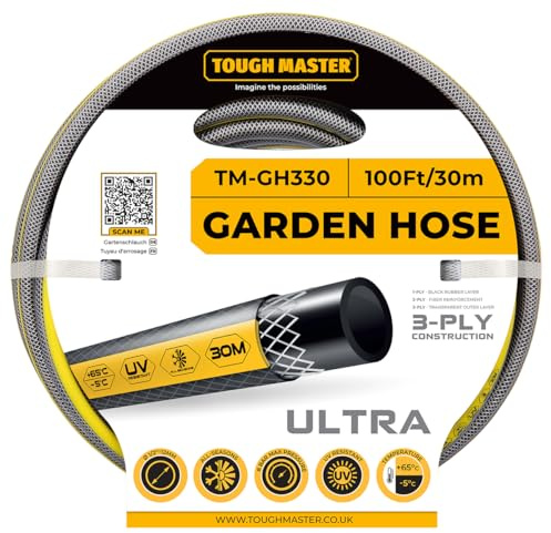 Manguera de jardín de 30 m, resistente, de 3 capas, de refuerzo flexible, resistente a los rayos UV y a las algas, manguera para jardín, lavadora a presión, jardín Características del agua - TOUGH