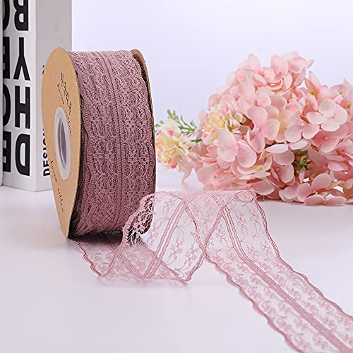 Spitzenbordüre Vintage Spitzenband Spitze-Borten Dekoband Zierband Geschenkband Spitzenborte Spitzenbesatz für Hochzeit Tischdeko DIY Nähen Basteln Scrapbooking Geschenkbox (45mx4.5cm),Dunkelpink
