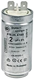 Condensateur compatible AEG 125002081/3 2µF 425/475V avec cosses enfichables pour sèche-linge