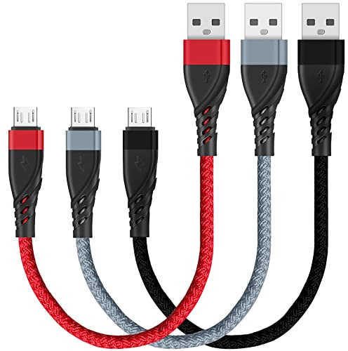 SUMPK Micro USB Kabel Kurz [0.3m 3Stück], Nylon USB 2.0 Typ A auf Micro USB Handy Ladekabel und Daten Schnellladekabe Kompatibel für Samsung Galaxy S6 Edge, Moto, HTC, Huawei, Xiaomi, Nexus Kindle