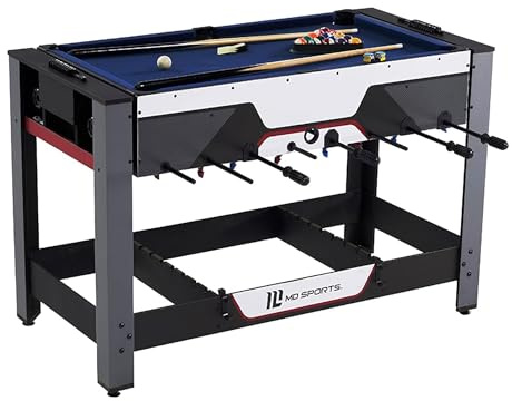 MD Sports Mesa de Juego giratoria 2 en 1 de 48 Pulgadas con combinación de Billar y futbolín con Accesorios de Juego incluidos, Negro/Gris/Blanco