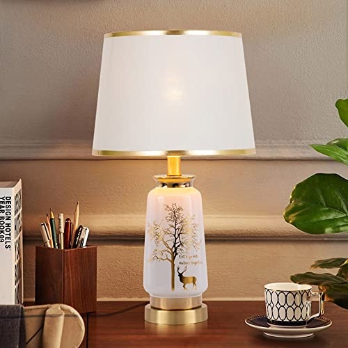 Mengjay Charming Bloom Tischleuchte max. 60 Watt handgefertigt Beige Nachttischlampe im Boho Look aus Stoff, Keramik E27，Sehr geeignet für Wohnzimmer, Schlafzimmer. (Weiß)