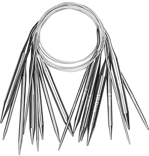Aeelike 9 Stück Rundstricknadeln Edelstahl Set 40 cm, Ergonomische Stricknadeln Rundstricknadel mit Size, 2,5-10,0 mm Langlebige Metall Rundstricknadel Set zum Stricken von Wolle und Garn