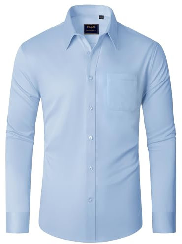J.VER Mens Shirt Stretch Long Sleeve Formal Business Casual Smart Work Interview Non Iron Fashion Solid Button Down Shirts Blue L