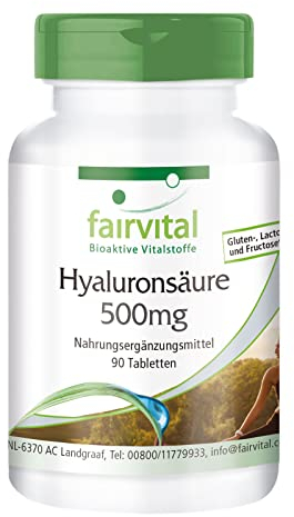 Fairvital | Hyaluronsäure 500 mg - 90 Tabletten mit Zink für Haut, Haare und Knochen - hochdosiert - vegan - Made in Germany