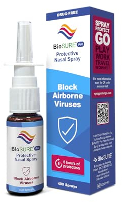 BioSURE PRO Nasal Spray 600 Hours Protection per Bottle (20ml) | Scientifically Proven Drug Free Barrier to Help Protect Against Viruses, Colds, Flu, HayFever, & Allergies | 6h Antiviral Protection |
