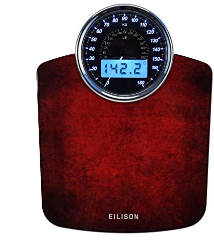 EILISON Highly Advance 2-in-1 Digital & Analog Weighing Scale for Body Weight-400lbs, 4 High Precison GX Sensor Accurate, Thick Tempered Glass, Extra Large Display (red)