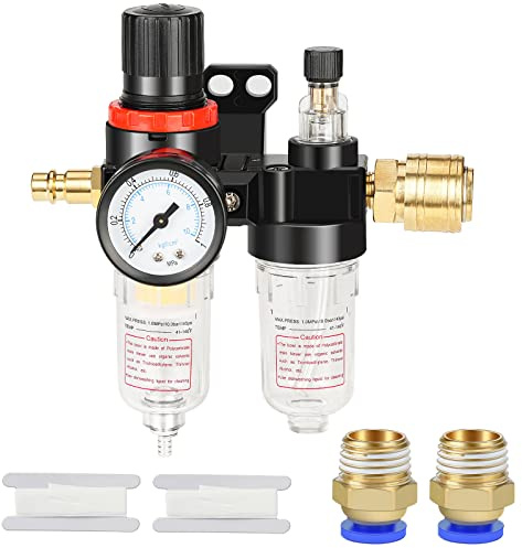 Drado 1/4 Filtro Agua para Aire Comprimido, Regulador de Aire Comprimido para Compresor, Separador de Agua Reductor de presión con Manómetro