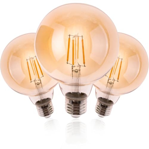 Lumiled 3x E27 LED Lampen G95 Vintage 6W Ersetzt 50W Glühlampe 660lm Leuchtmittel 2000K Warmweiß Glühbirne Retro Filament Amber Glas Große Kugel Deko 3 Stück Globe Birnen Haus Café Bar Ø95mm