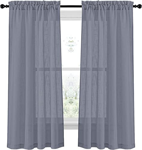 COPPIA TENDE BOUCLÈ EFFETTO LINO TINTA UNITA SEMITRASPARENTE CON PASSANTE (60x150 cm, GRIGIO SCURO)