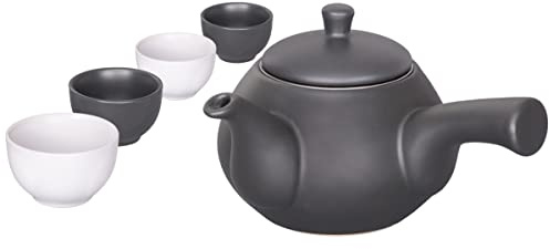 tea4chill Japanisches Teeset bestehend aus eine Teekanne 600ml mit Seitengriff und 4 Teecups aus Keramik