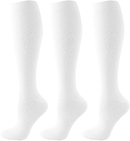 HYCOPROT 3 paires Chaussettes de Compression pour Femmes et Hommes, Chaussettes de Contention 15-20 Mmhg Bas de Course Contention pour Fitness, Sport (as4, alpha, l, x_l, regular, regular, Blanc)