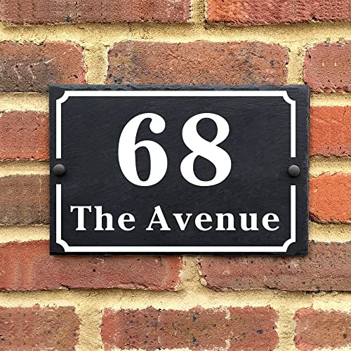 House Number Plaques Door Number Plate Personalised Door Number Plaques for Outside Wall House Door Sign Slate House Signs Rectangle Rustic Black Natural Slate Signs 10 Year Guaranteed 10x15cm