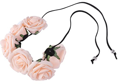 OSALADI Blumen Stirnband Mit Rosen Blumenhaarkranz Floraler Kopfschmuck Für Hochzeit Party Festival Mutter-tochter Fotoshootings Verstellbar Durch Kordel Rückseite Elegant Einfach