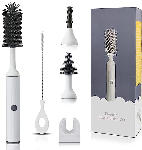 winforhour Electric Cleaning Brush with Electric Bottle Cleaner Set and Straw Brush,Suitable for Kitchen Brush and Baby Bottle Brush.Waterproof IPX65(White)