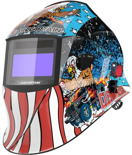 ARCCAPTAIN Casco da saldatura auto oscurante, maschera per saldatura ad energia solare con 4 sensori ad arco, chiarezza ottica 1/1/1/1 e tonalità regolabile 4/9-13, casco per saldatore, design aquila