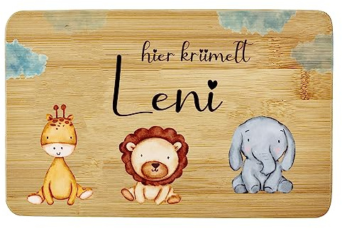Bl4ckPrint Kinder Frühstücksbrettchen personalisierbar mit Name - Jausenbrett mit Gravur - Frühstücksbrettchen Kinder - Individuelles Holzbrettchen mit niedlichem Tiermotiv & Namen