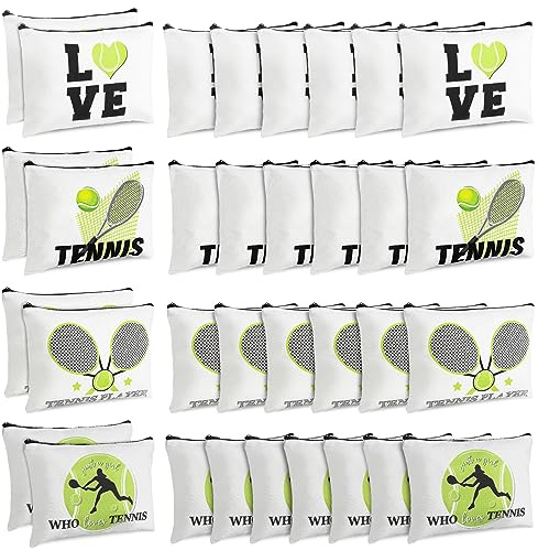 Sadnyy Kosmetiktasche, mit Reißverschluss, tragbar, Kosmetiktasche, Reisebeutel, Tenniszubehör für Damen, Liebhaber, Spieler, Trainer, Freundin, Schwester, 32 Stück, Leinen