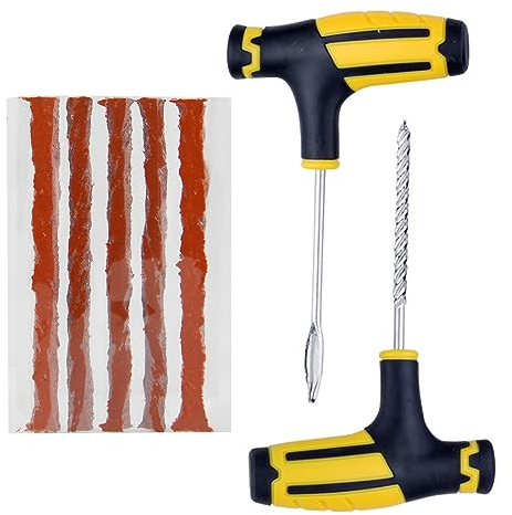 ACYDSR 7 Stück Reifenreparatur Set, Reifenflickzeug Tubeless Kit, Autoreifen Reparaturset, Flickzeug Reifendichtmittel, Mit 5pcs Vulkanisierende Streifen, 2pcs T-Griffe, Für Auto Motorrad Fahrrad